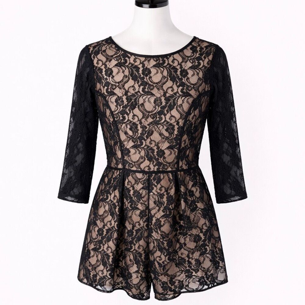 Love Label Black Lace Romper | Sheer Lace Playsuit | Party / Evening | UK 12